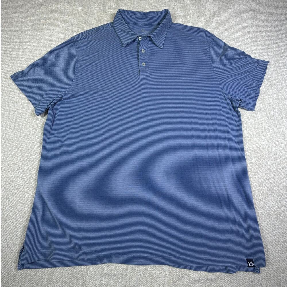 Southern Tide Men 2XL Blue Stripe Short Slve Athleisure Summer Golf Coastal Polo